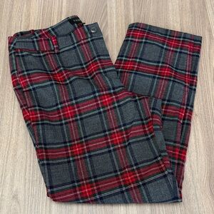 Talbots Plaid Bonfire Wool Blend Ankle Pants Trousers Gray/Red/Green Size 8